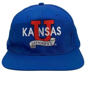 Vintage Kansas Jayhawks Blue Snapback Hat Embroidered Logo Head Start